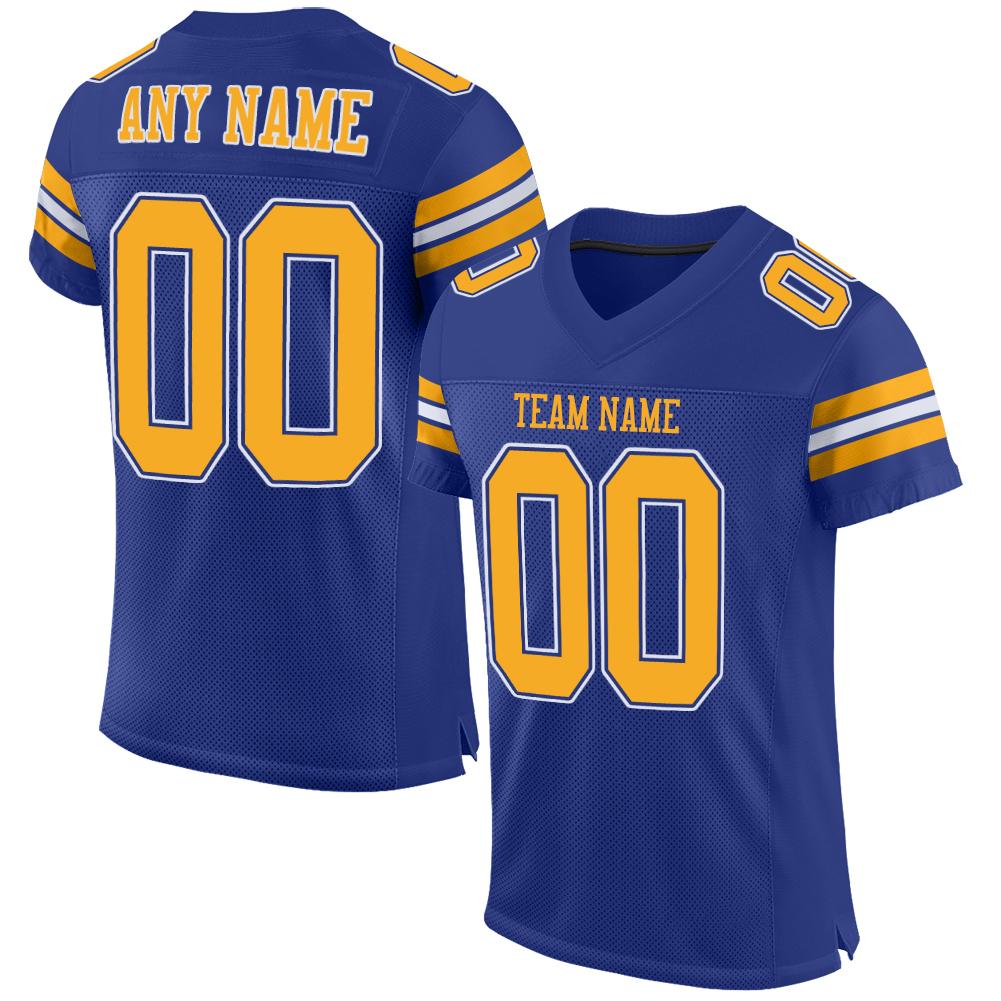 Custom Royal Gold-White Classic Style Mesh Authentic Football Jersey