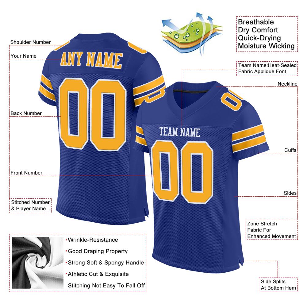 Custom Royal Gold-White Classic Style Mesh Authentic Football Jersey