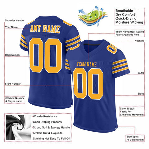 Custom Royal Gold-White Classic Style Mesh Authentic Football Jersey