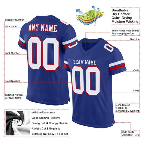Custom Royal White-Red Classic Style Mesh Authentic Football Jersey