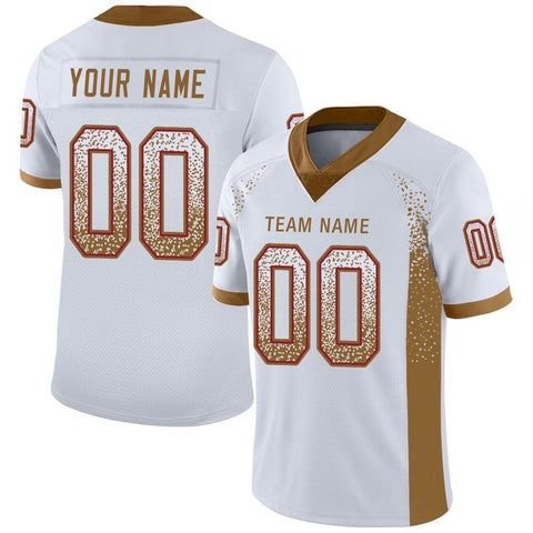 Custom White Old Gold-Red Drift Fashion Mesh Authentic Football Jersey