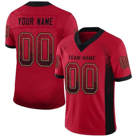 Custom Red Black-Old Gold Drift Fashion Mesh Authentic Football Jersey