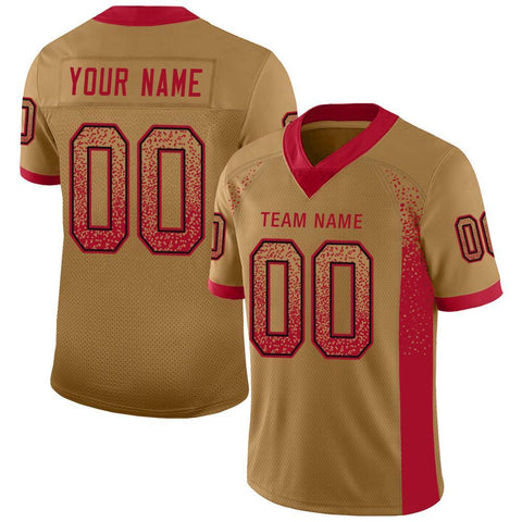 Custom Old Gold Red-Black Drift Fashion Mesh Authentic Football Jersey