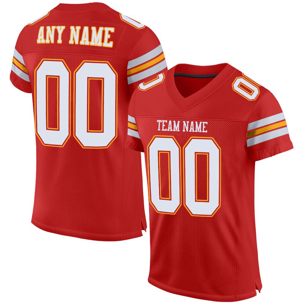 Custom Scarlet White-Gold Classic Style Mesh Authentic Football Jersey