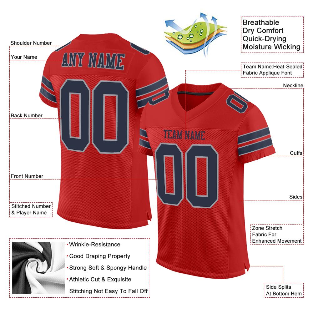 Custom Scarlet Navy-Light Gray Classic Style Mesh Authentic Football Jersey