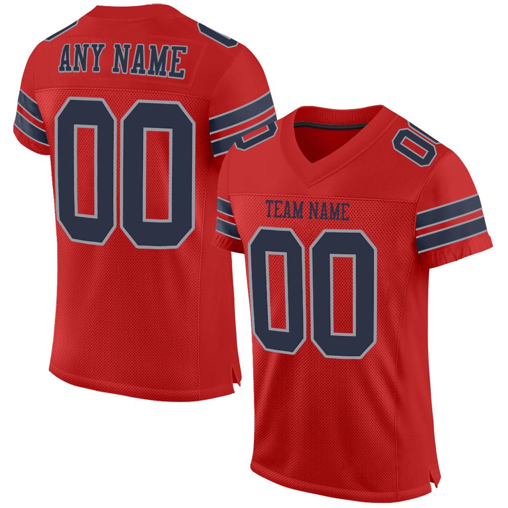 Custom Scarlet Navy-Light Gray Classic Style Mesh Authentic Football Jersey