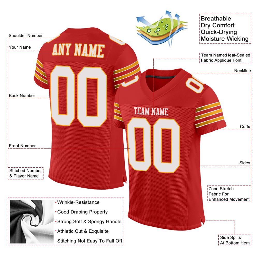 Custom Red White-Gold Classic Style Mesh Authentic Football Jersey