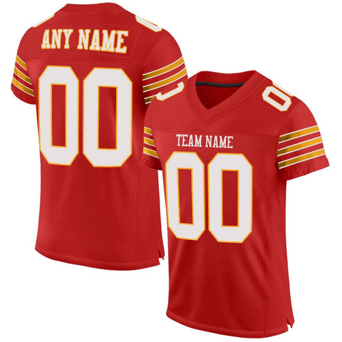 Custom Red White-Gold Classic Style Mesh Authentic Football Jersey