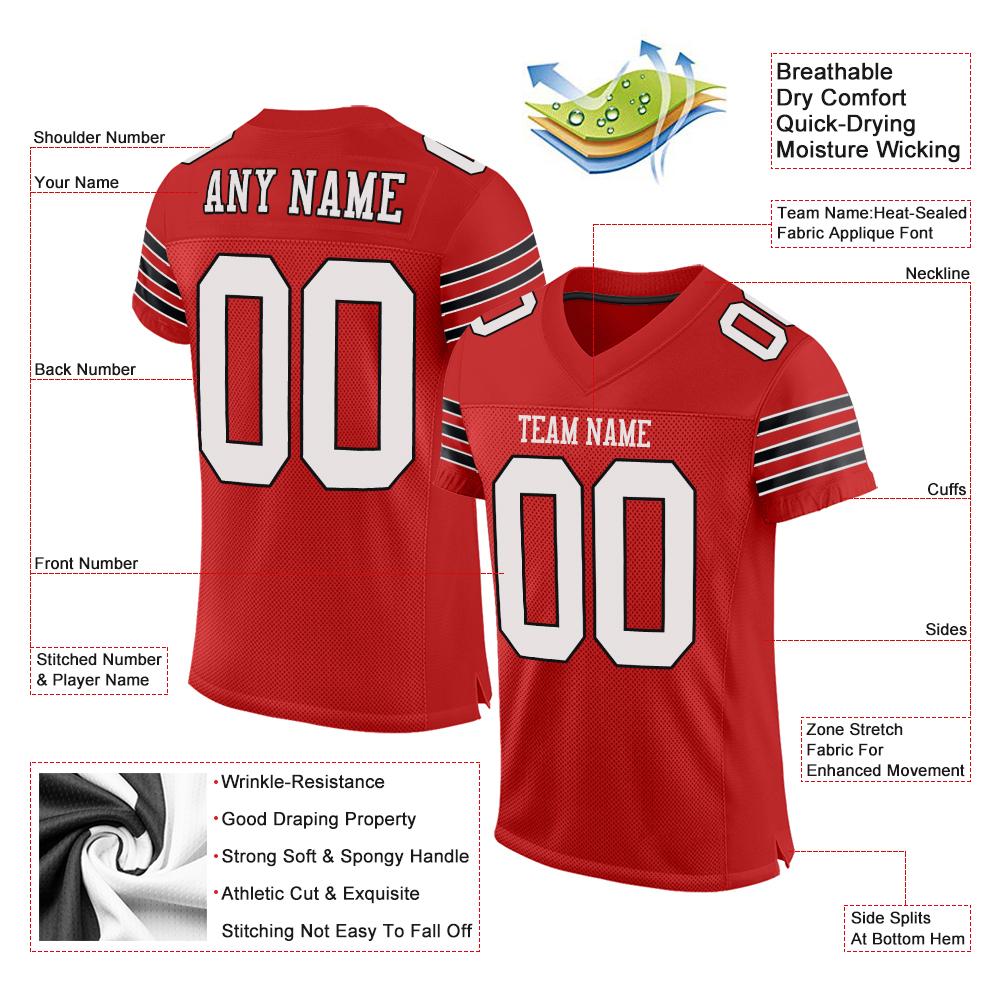 Custom Scarlet White-Black Classic Style Mesh Authentic Football Jersey