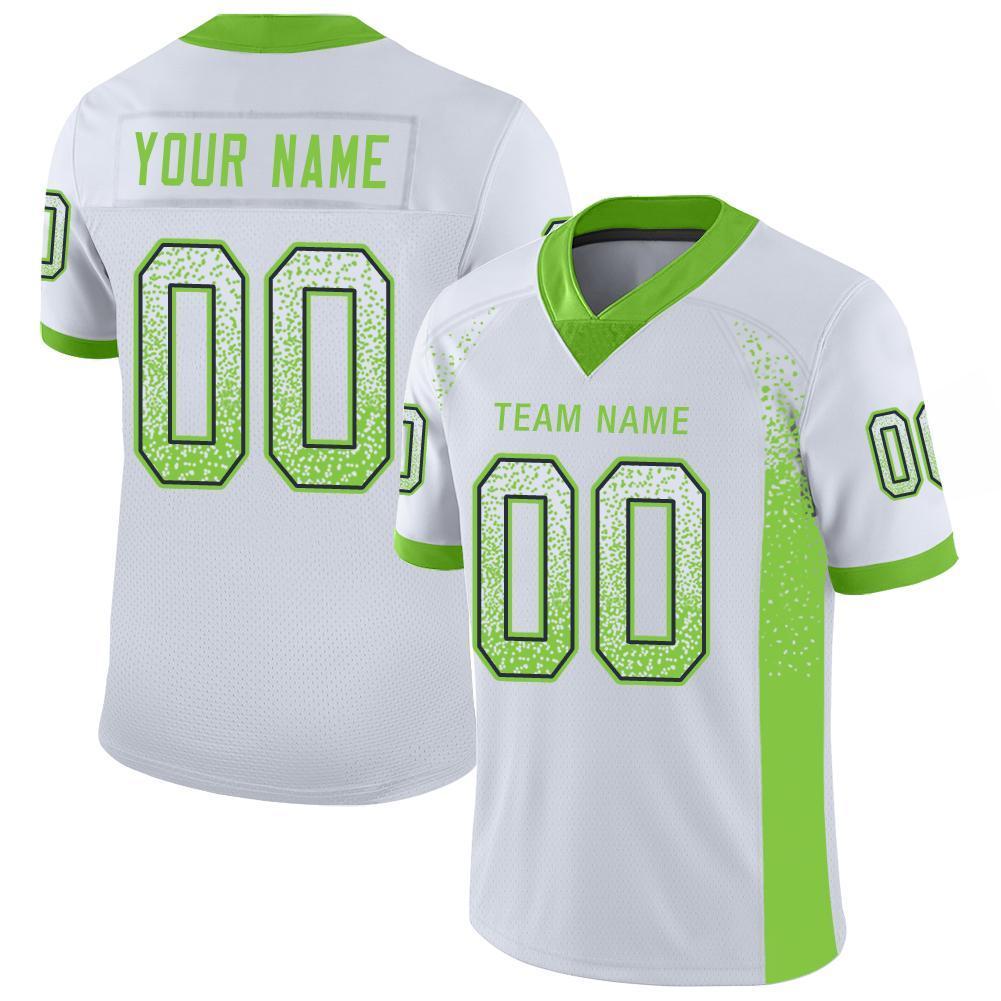 Custom White Neon Green-Navy Drift Fashion Mesh Authentic Football Jersey