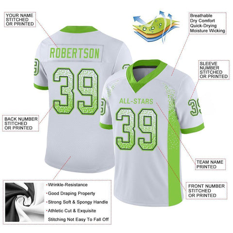 Custom White Neon Green-Navy Drift Fashion Mesh Authentic Football Jersey