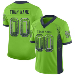 Custom Neon Green Navy-Gray Drift Fashion Mesh Authentic Football Jersey