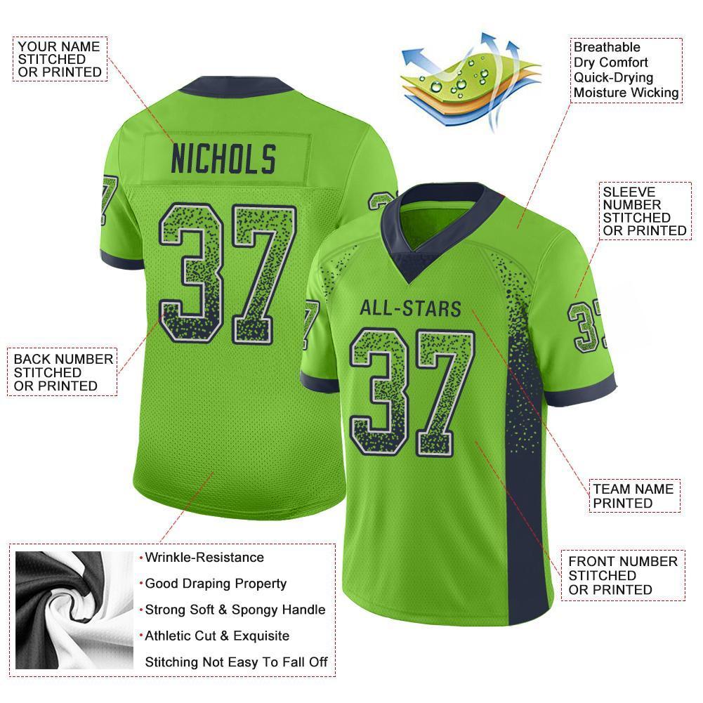 Custom Neon Green Navy-Gray Drift Fashion Mesh Authentic Football Jersey