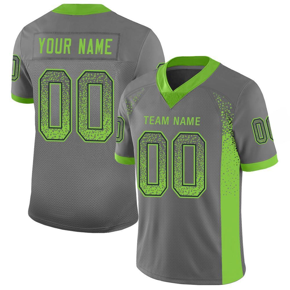 Custom Gray Neon Green-Navy Drift Fashion Mesh Authentic Football Jersey