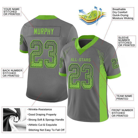Custom Gray Neon Green-Navy Drift Fashion Mesh Authentic Football Jersey