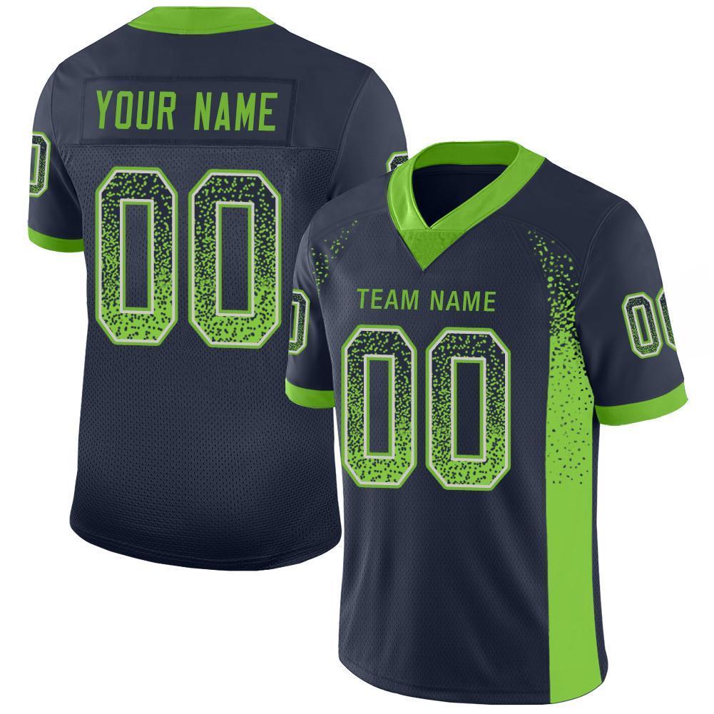 Custom Navy Neon Green-Gray Drift Fashion Mesh Authentic Football Jersey