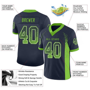 Custom Navy Neon Green-Gray Drift Fashion Mesh Authentic Football Jersey