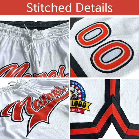 Custom White Red-Black Personalized Basketball Shorts