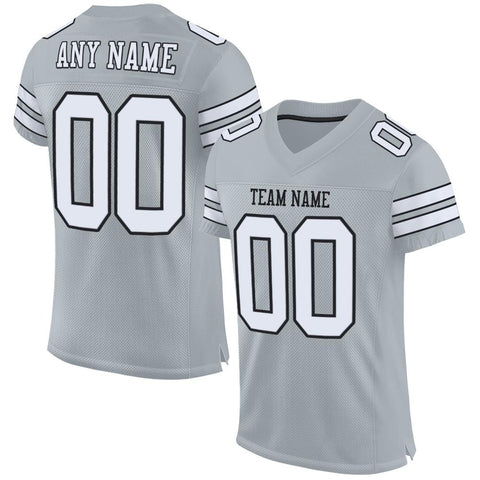 Custom Silver White-Black Classic Style Mesh Authentic Football Jersey