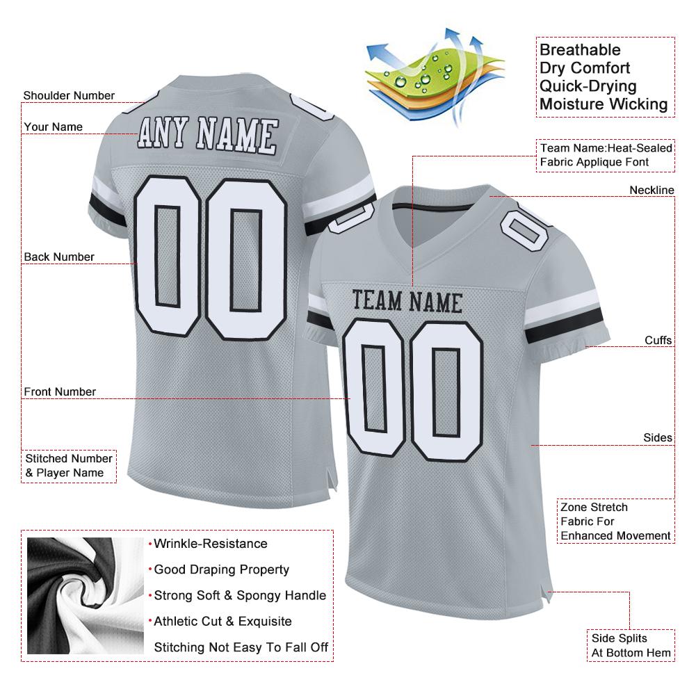 Custom Silver White-Black Classic Style Mesh Authentic Football Jersey