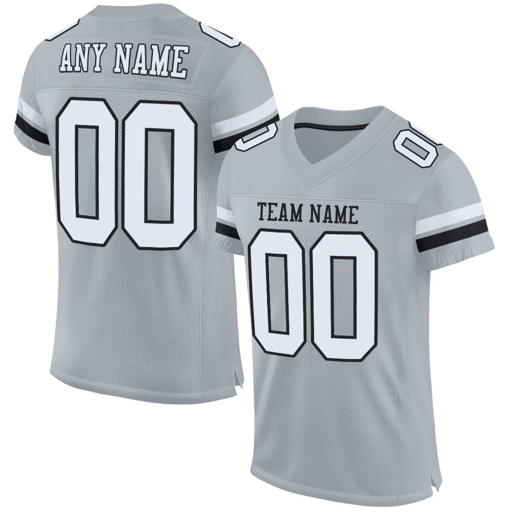 Custom Silver White-Black Classic Style Mesh Authentic Football Jersey