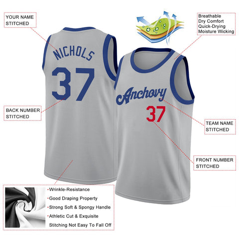 Custom Gray Royal-Red Classic Tops Athletic Basketball Jersey