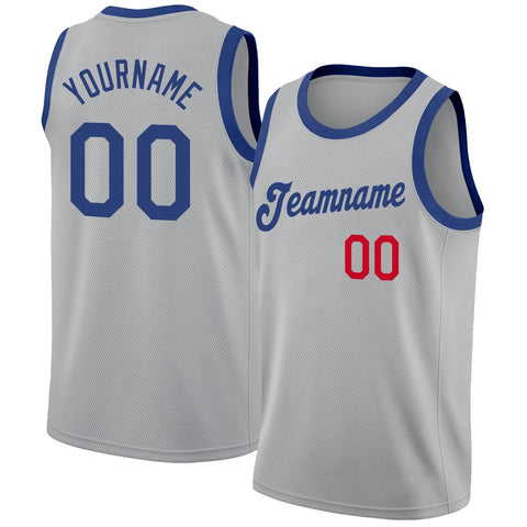 Custom Gray Royal-Red Classic Tops Athletic Basketball Jersey