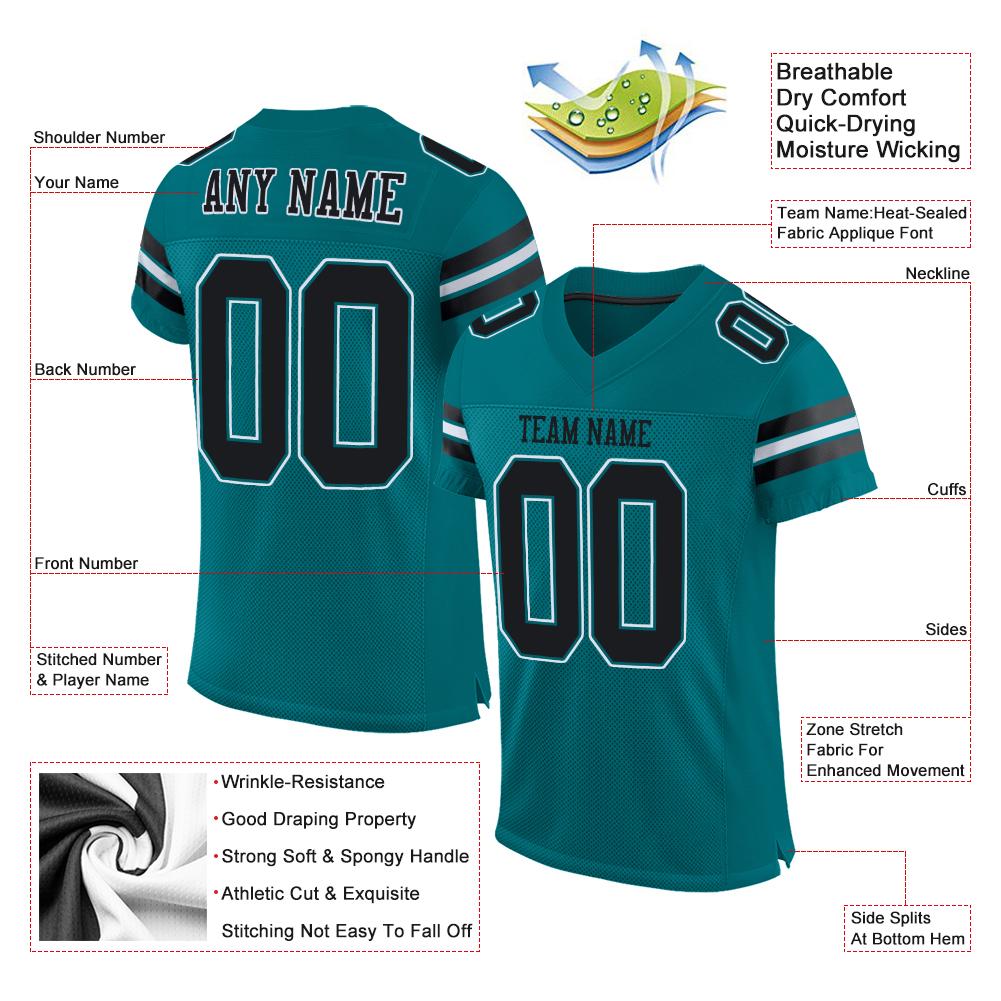 Custom Teal Black-White Classic Style Mesh Authentic Football Jersey