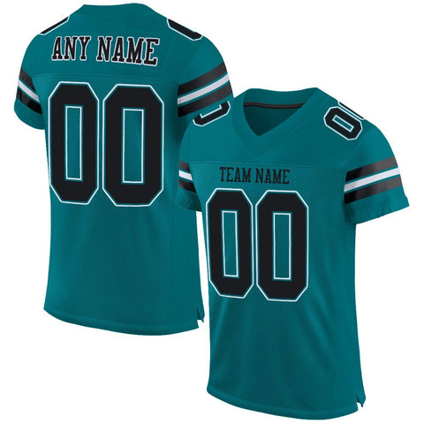 Custom Teal Black-White Classic Style Mesh Authentic Football Jersey