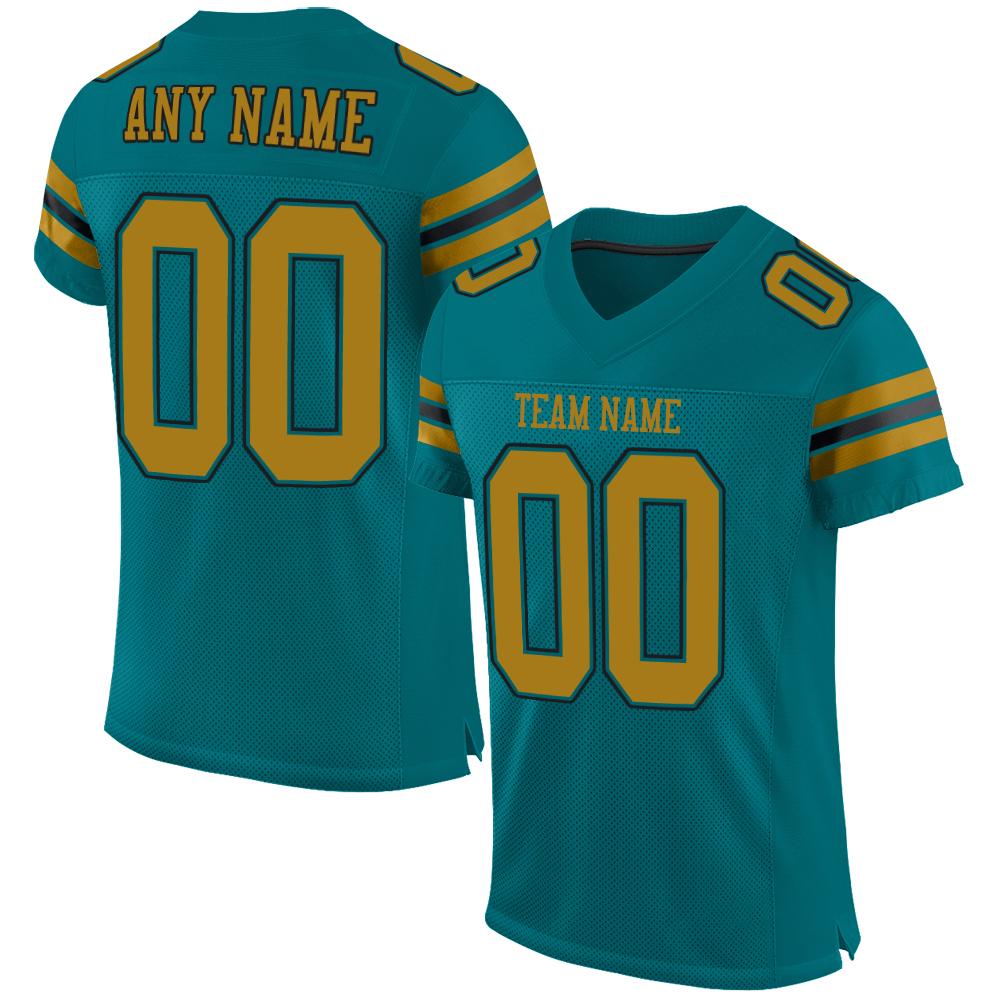 Custom Teal Old Gold-Black Classic Style Mesh Authentic Football Jersey