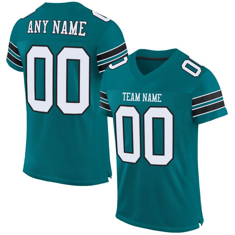 Custom Teal White-Black Classic Style Mesh Authentic Football Jersey