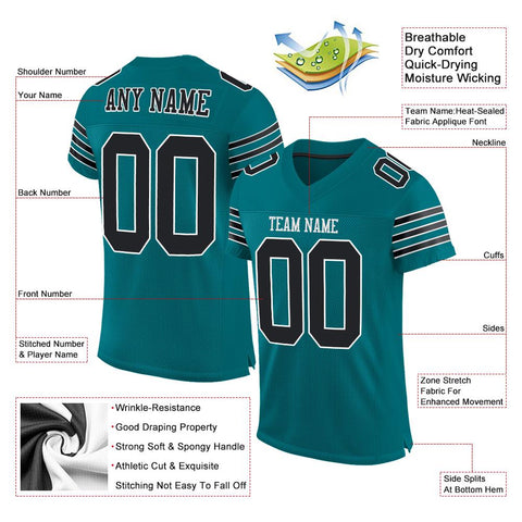Custom Teal Black-White Classic Style Mesh Authentic Football Jersey