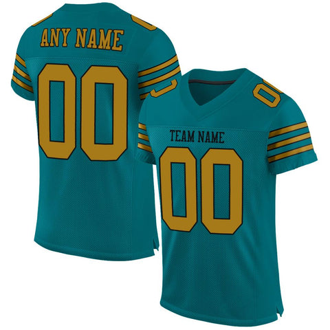Custom Teal Old Gold-Black Classic Style Mesh Authentic Football Jersey