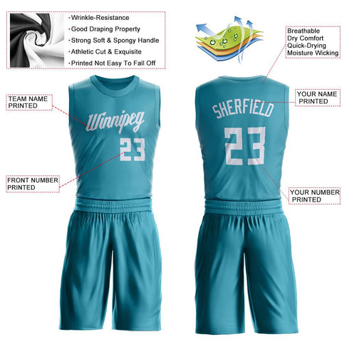 Custom Teal White Classic Sets Basketball Jersey