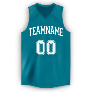 Custom Teal White Classic Tops Mesh Sport Basketball Jersey