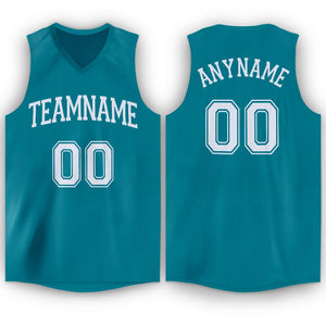 Custom Teal White Classic Tops Mesh Sport Basketball Jersey