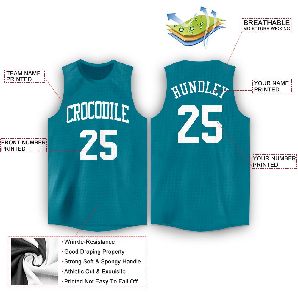 Custom Teal White Classic Tops Mesh Sport Basketball Jersey