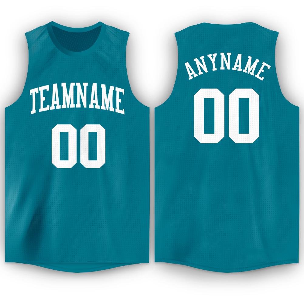 Custom Teal White Classic Tops Mesh Sport Basketball Jersey