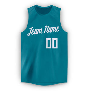 Custom Teal White Classic Tops Mesh Sport Basketball Jersey