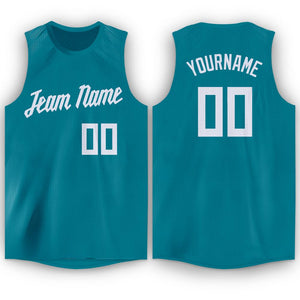 Custom Teal White Classic Tops Mesh Sport Basketball Jersey