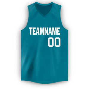 Custom Teal White Classic Tops Mesh Sport Basketball Jersey