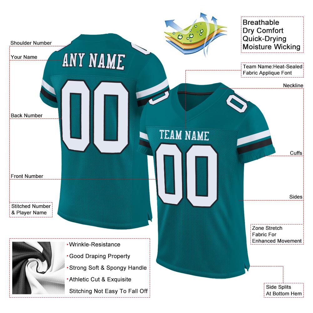 Custom Teal White-Black Classic Style Mesh Authentic Football Jersey