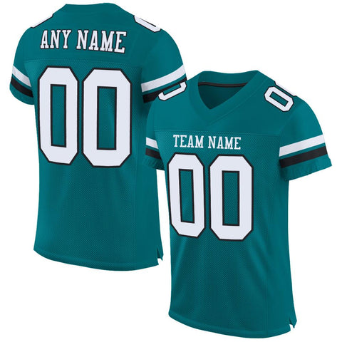 Custom Teal White-Black Classic Style Mesh Authentic Football Jersey