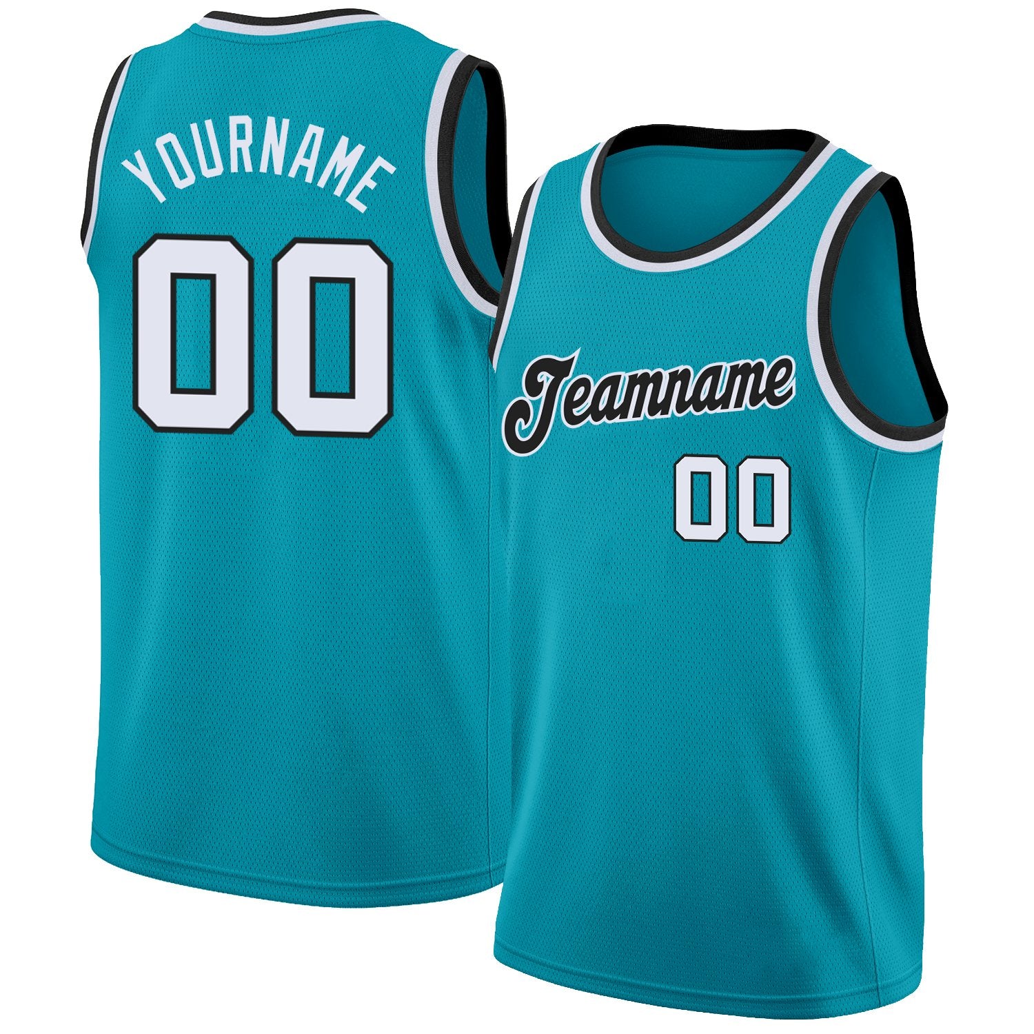 Custom Teal White-Black Classic Tops Fashion Sportwear Basketball Jersey