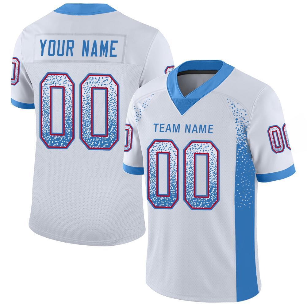 Custom White Powder Blue-Red Drift Fashion Mesh Authentic Football Jersey