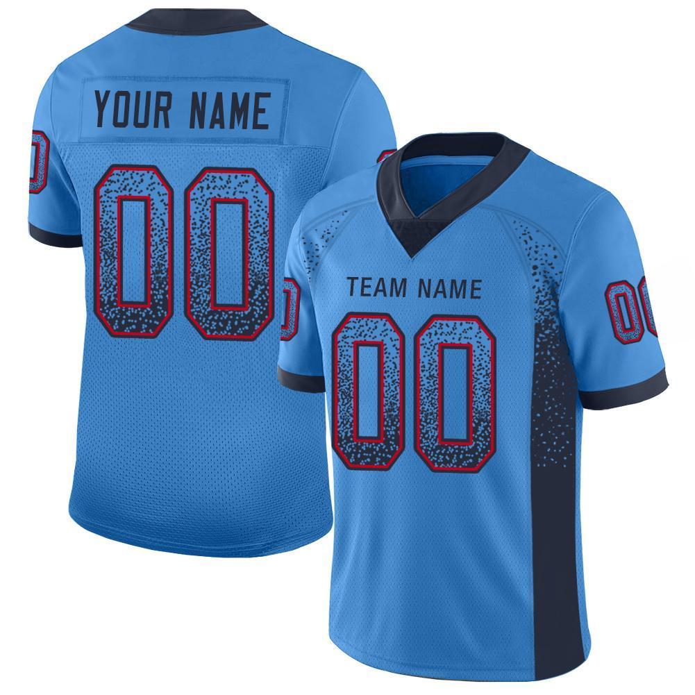 Custom Powder Blue Navy-Red Drift Fashion Mesh Authentic Football Jersey