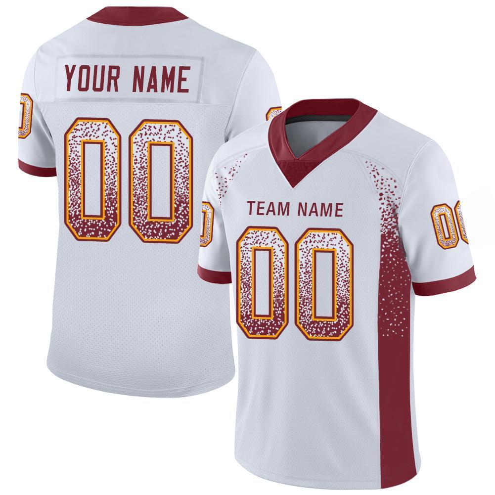 Custom White Burgundy-Gold Drift Fashion Mesh Authentic Football Jersey