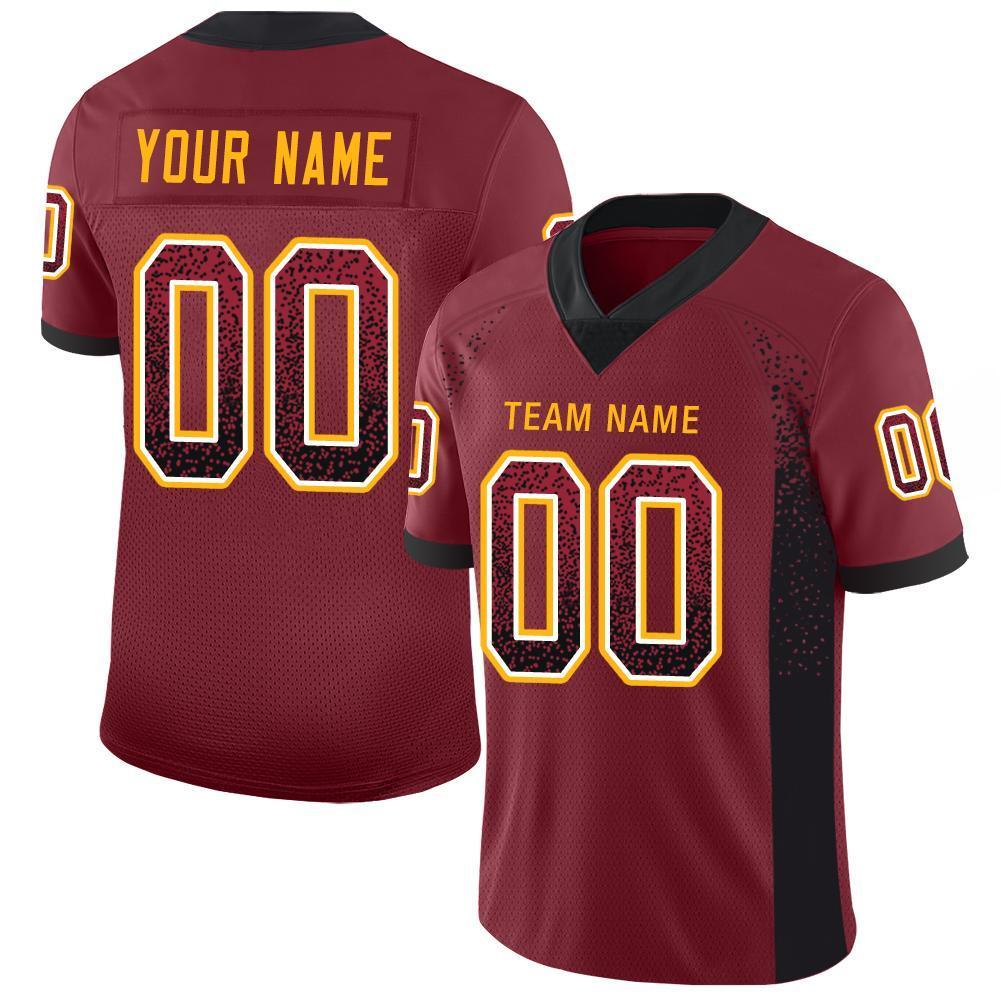 Custom Burgundy Black-Gold Drift Fashion Mesh Authentic Football Jersey