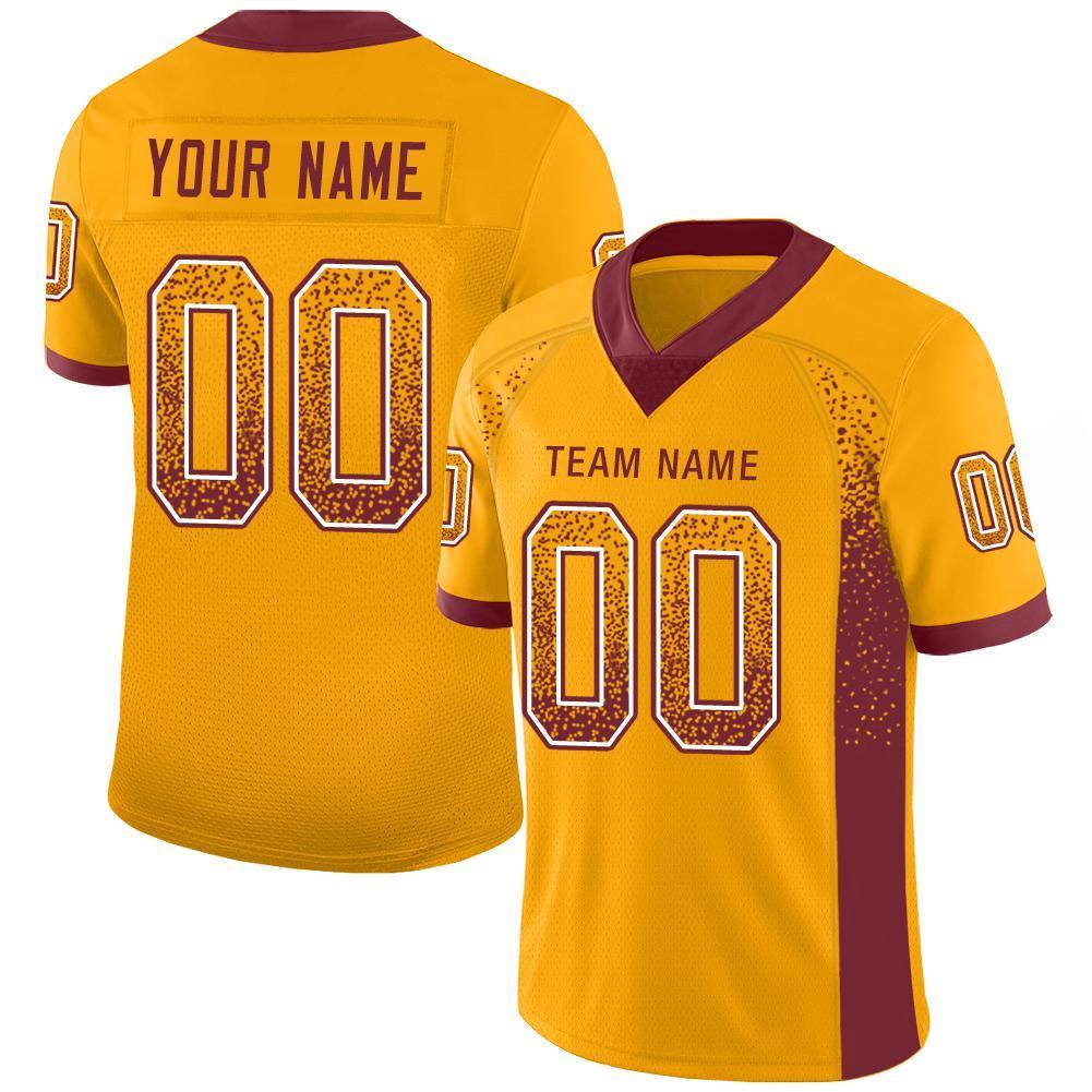 Custom Gold Burgundy-White Drift Fashion Mesh Authentic Football Jersey