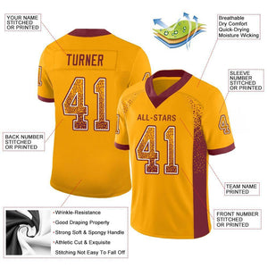 Custom Gold Burgundy-White Drift Fashion Mesh Authentic Football Jersey